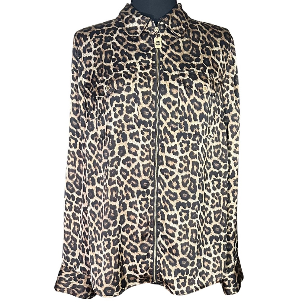 Michael Kors Gold and Black Leopard Print Zipper Detail